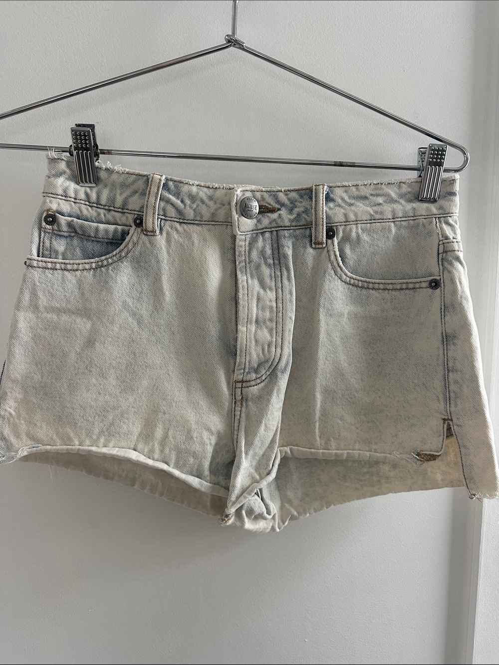 Amuse Society Light Acid-Wash Denim Cutoff Shorts in Pale Blue